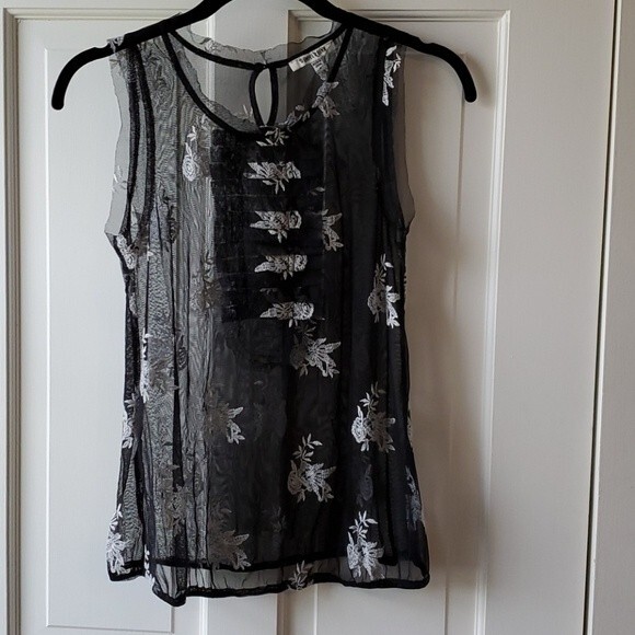 DANIEL RAINN EMBROIDERED SHEER FLORAL MESH SLEEVELESS TOP SMALL - Picture 2 of 9